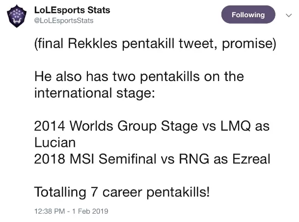 Rekkles五杀：目前LEC拿过最多的选手